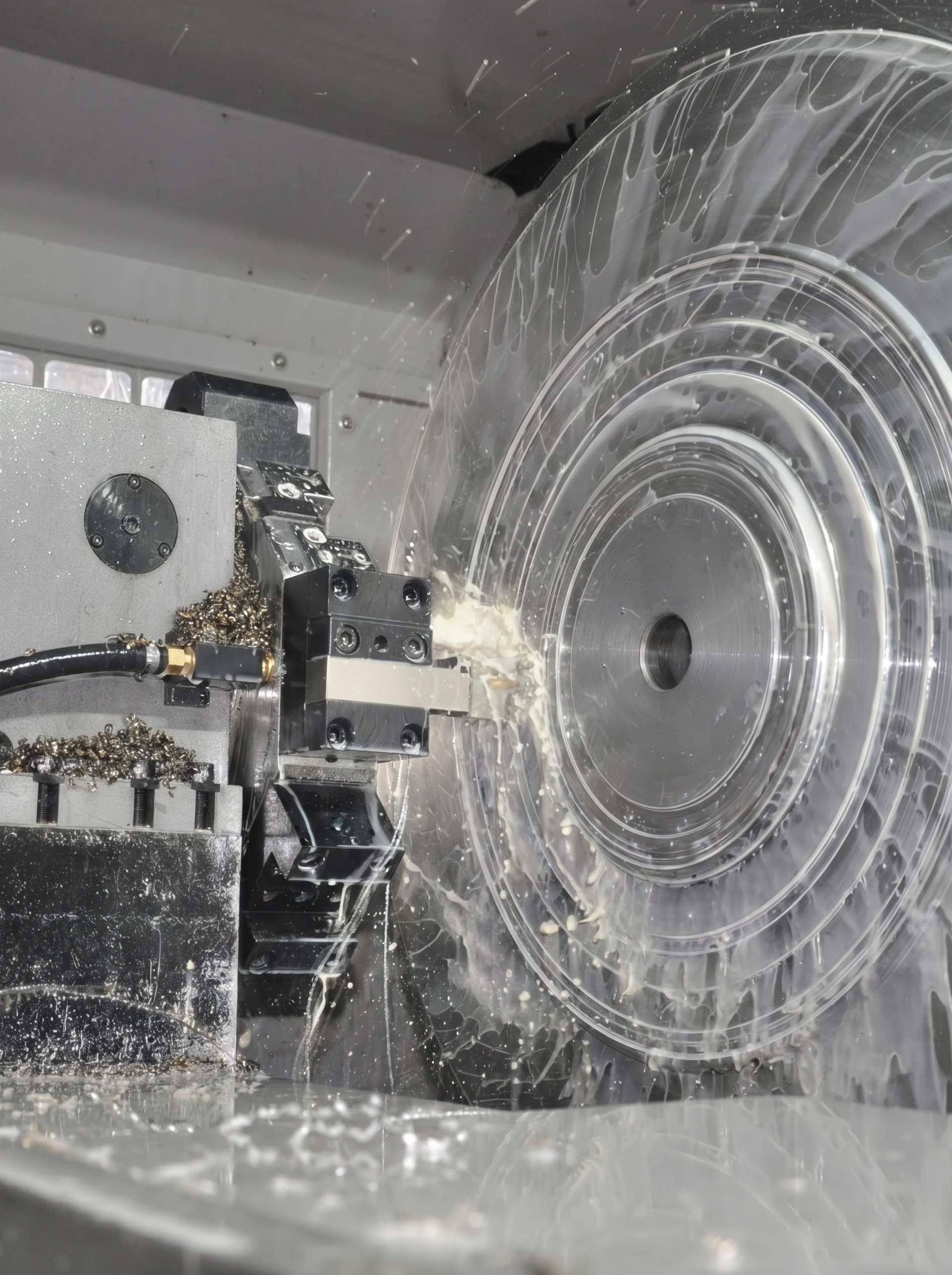 Torno usinando molde de aço para fabricação de peças de borracha